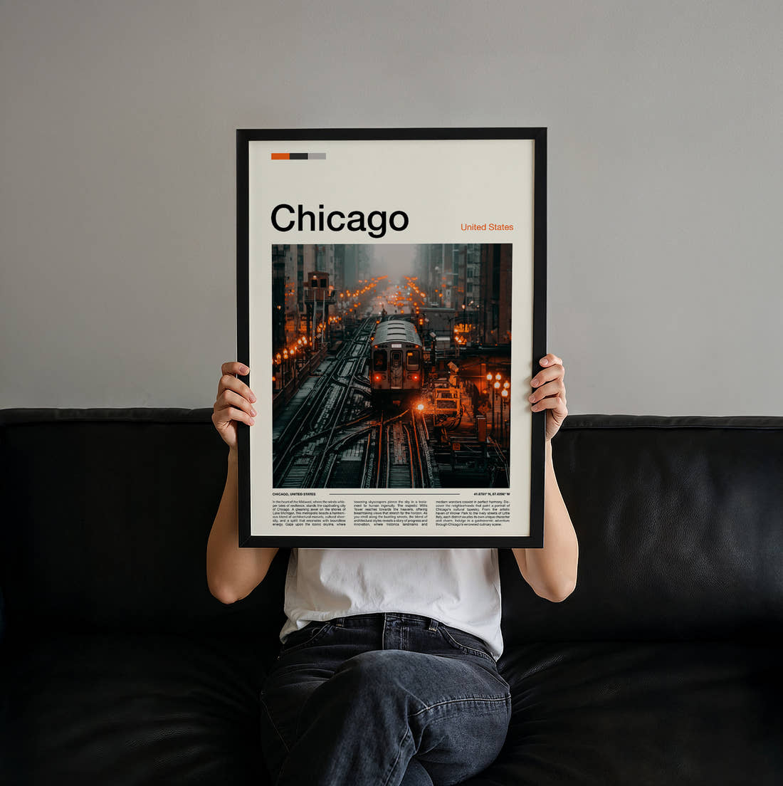 Chicago Elevated Train Travel Print held up by hand to show the size of the print