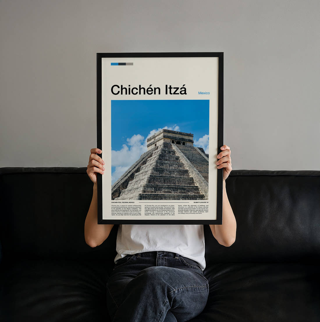 Chichen Itza El Castillo Corner View Travel Print held up by hand to show the size of the print