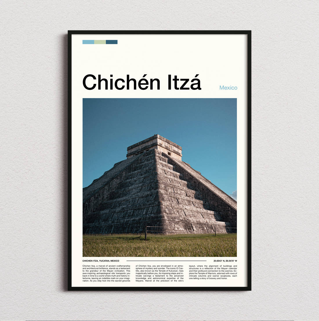 Chichen Itza El Castillo Northern Stairway Travel Print framed and photographed straight on
