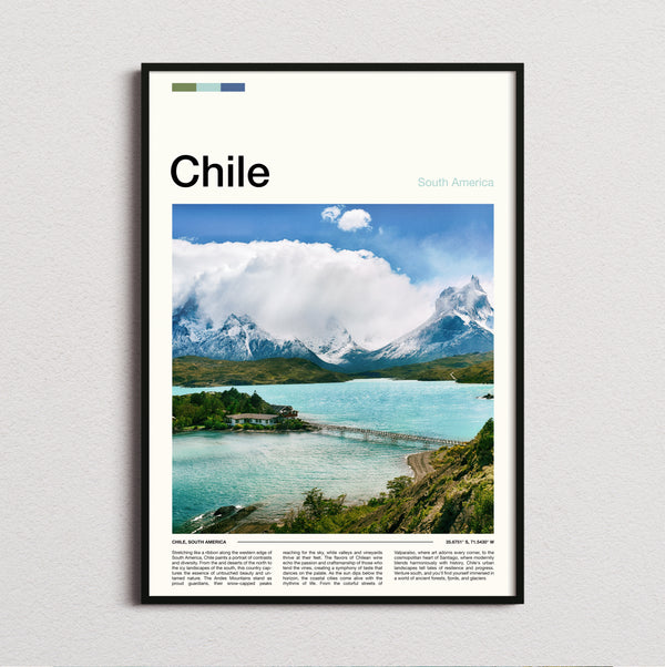 Chile - Lake And Snowy Mountains - Travel Print
