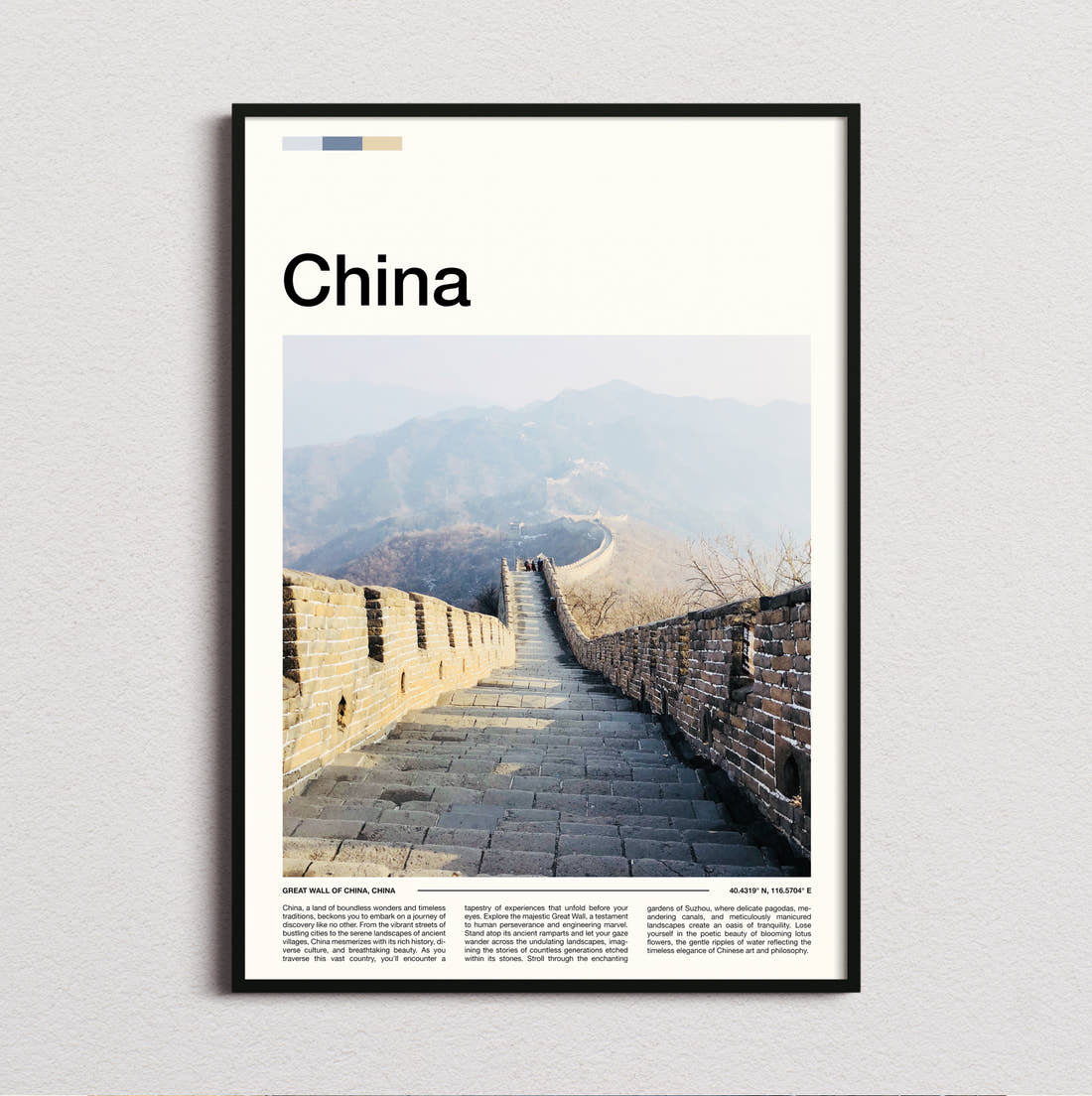 China Great Wall In Winter Mist Travel Print framed and photographed straight on