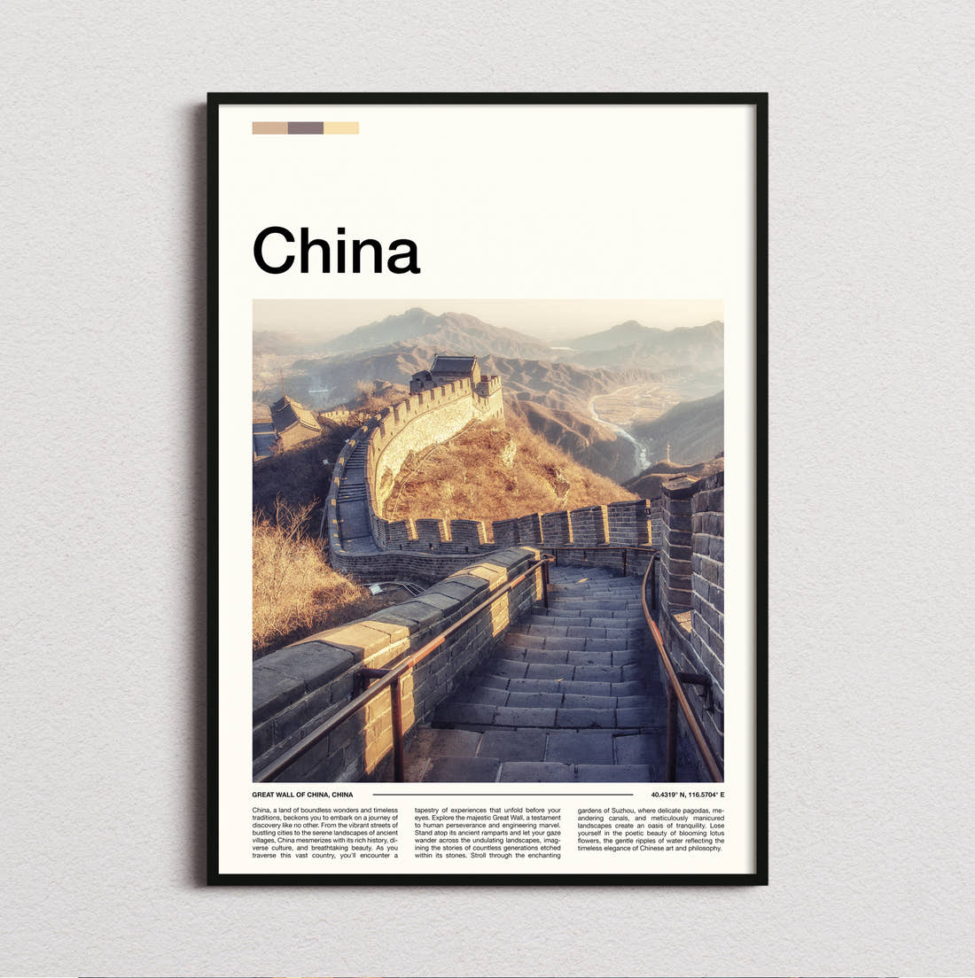 China Great Wall At Golden Hour Travel Print framed and photographed straight on