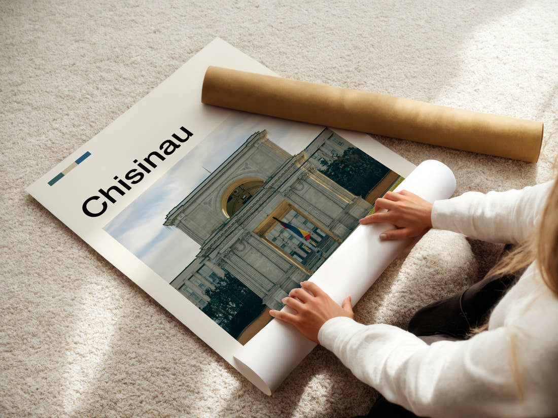 Chisinau Triumphal Arch Travel Print being unrolled from its postal tube