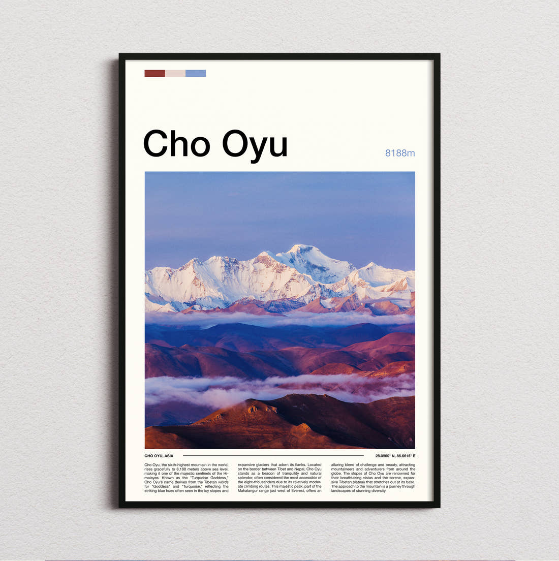 Cho Oyu Travel Print framed and photographed straight on