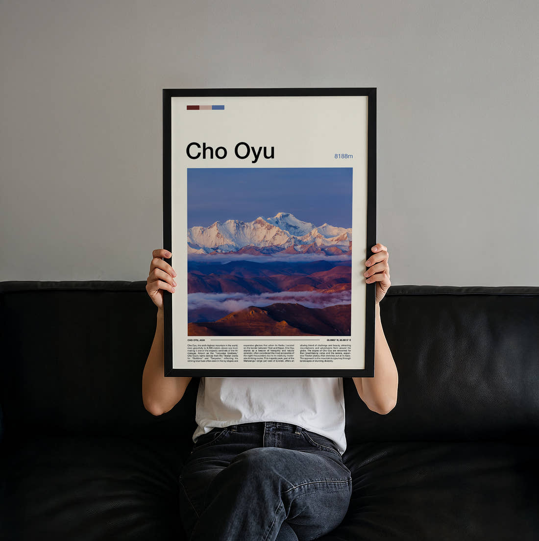 Cho Oyu Travel Print held up by hand to show the size of the print