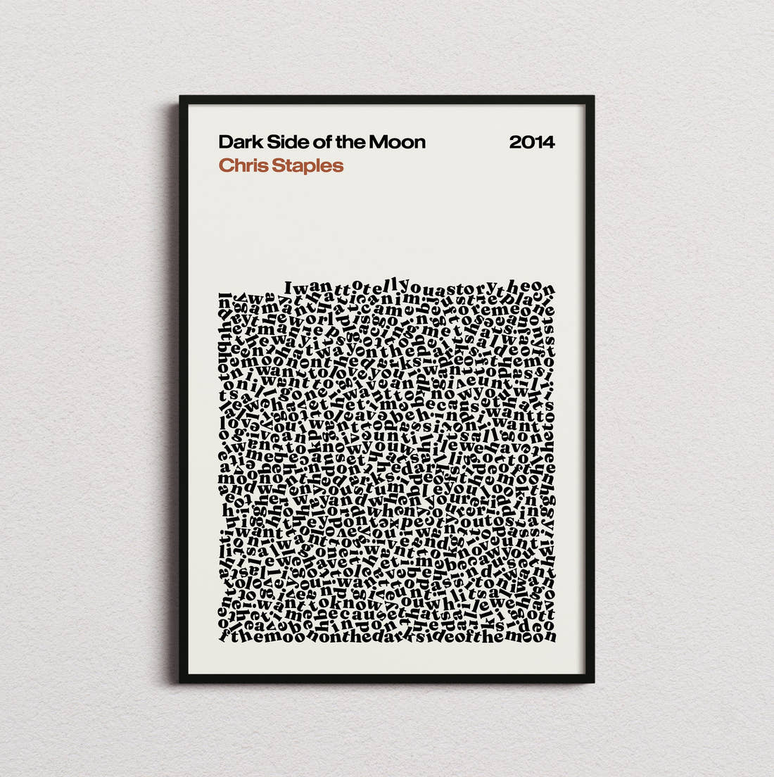 Chris Staples Dark Side of the Moon Lyric Print in the cream colourway, framed