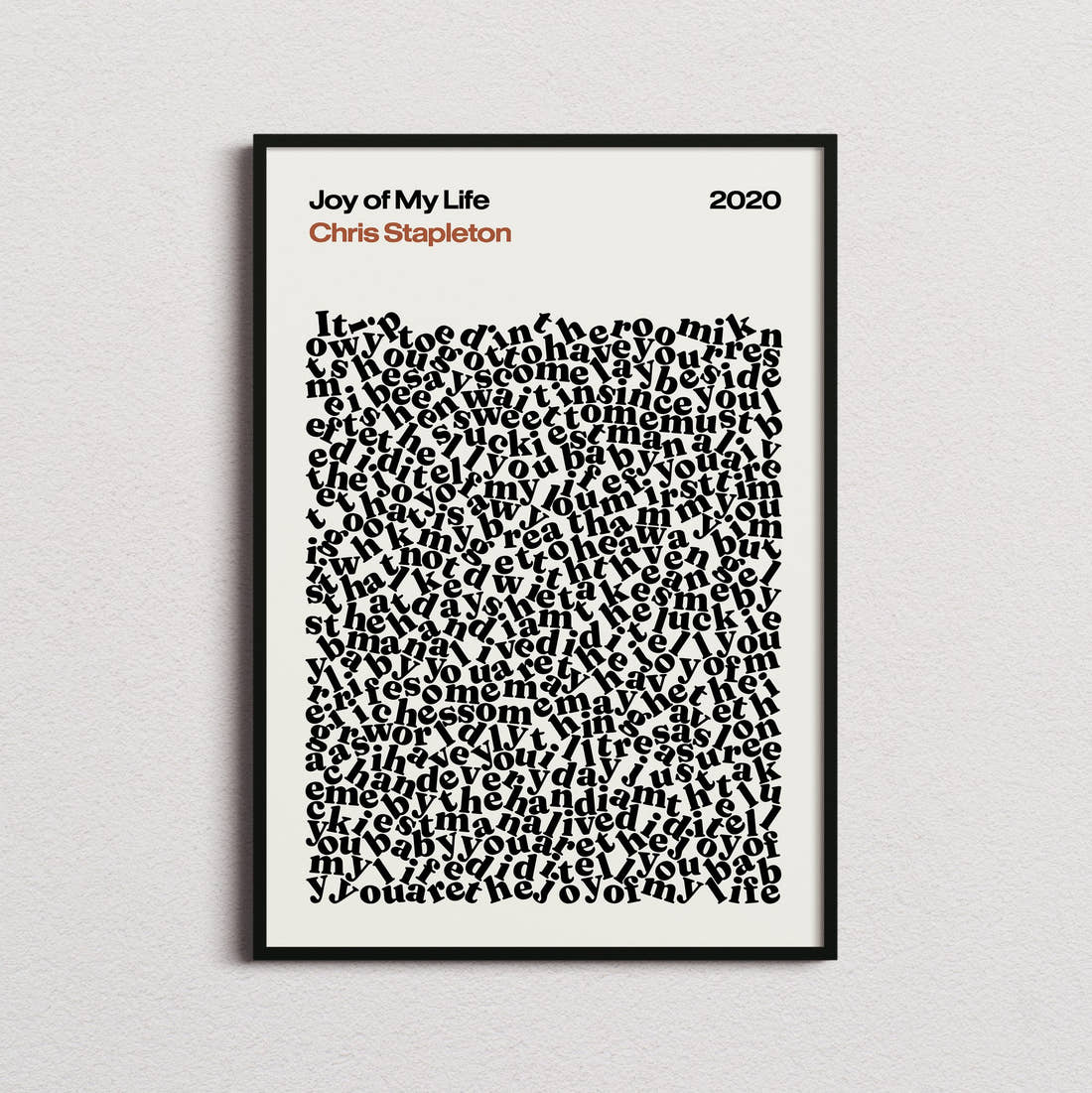 Chris Stapleton Joy of My Life Lyric Print in the cream colourway, framed