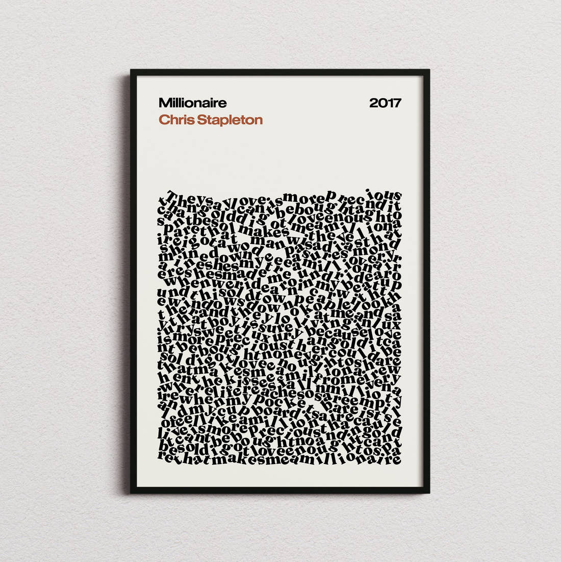 Chris Stapleton Millionaire Lyric Print in the cream colourway, framed