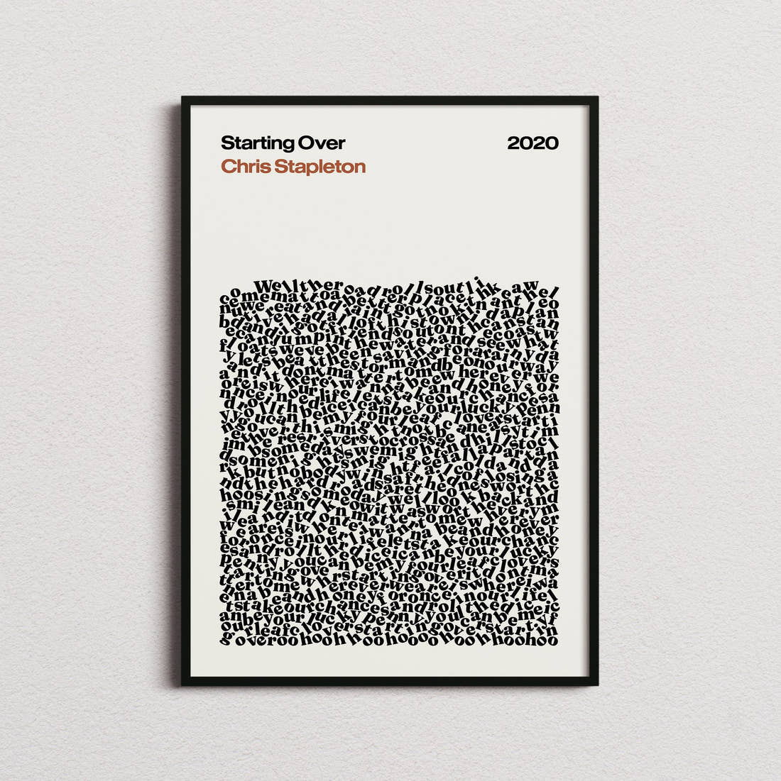 Chris Stapleton Starting Over Lyric Print in the cream colourway, framed