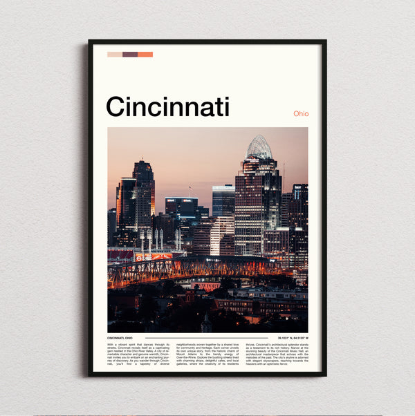 Cincinnati - Skyline At Dusk - Travel Print