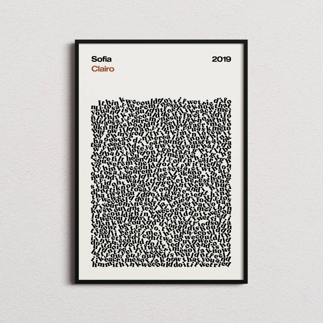 Clairo Sofia Lyric Print in the cream colourway, framed
