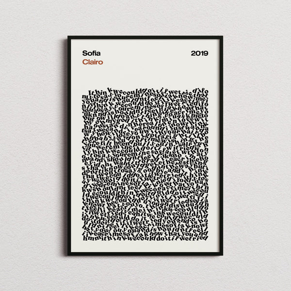 Clairo Sofia Lyric Print in the cream colourway, framed