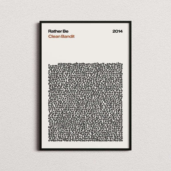 Clean Bandit Rather Be Lyric Print in the cream colourway, framed