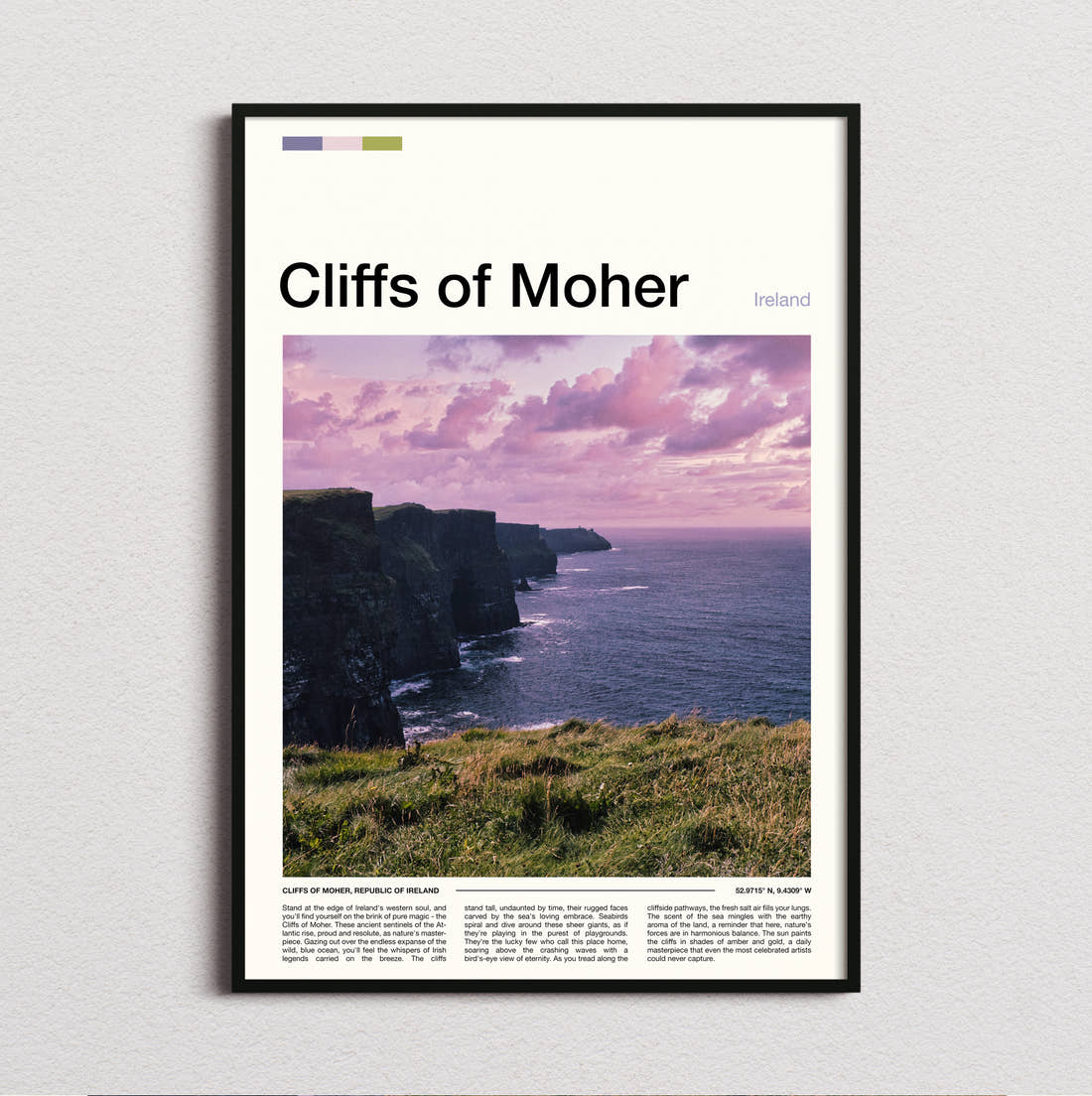 Cliffs Of Moher Sea Cliffs At Dusk Travel Print framed and photographed straight on