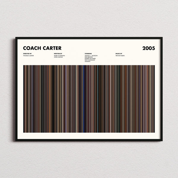 Coach Carter Movie Barcode Poster framed and photographed straight on
