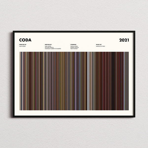 CODA Movie Barcode Poster framed and photographed straight on