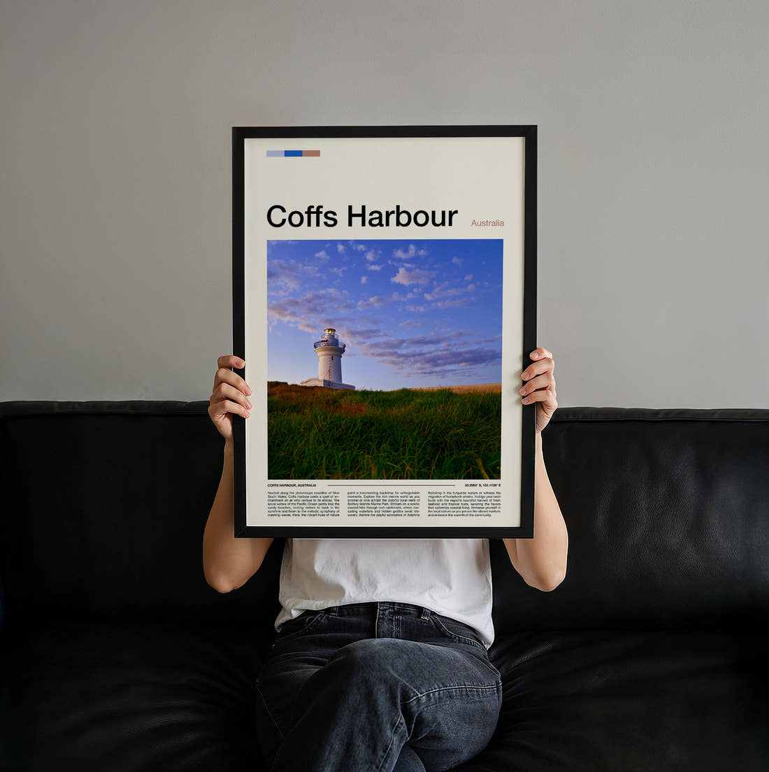 Coffs Harbour Travel Print held up by hand to show the size of the print