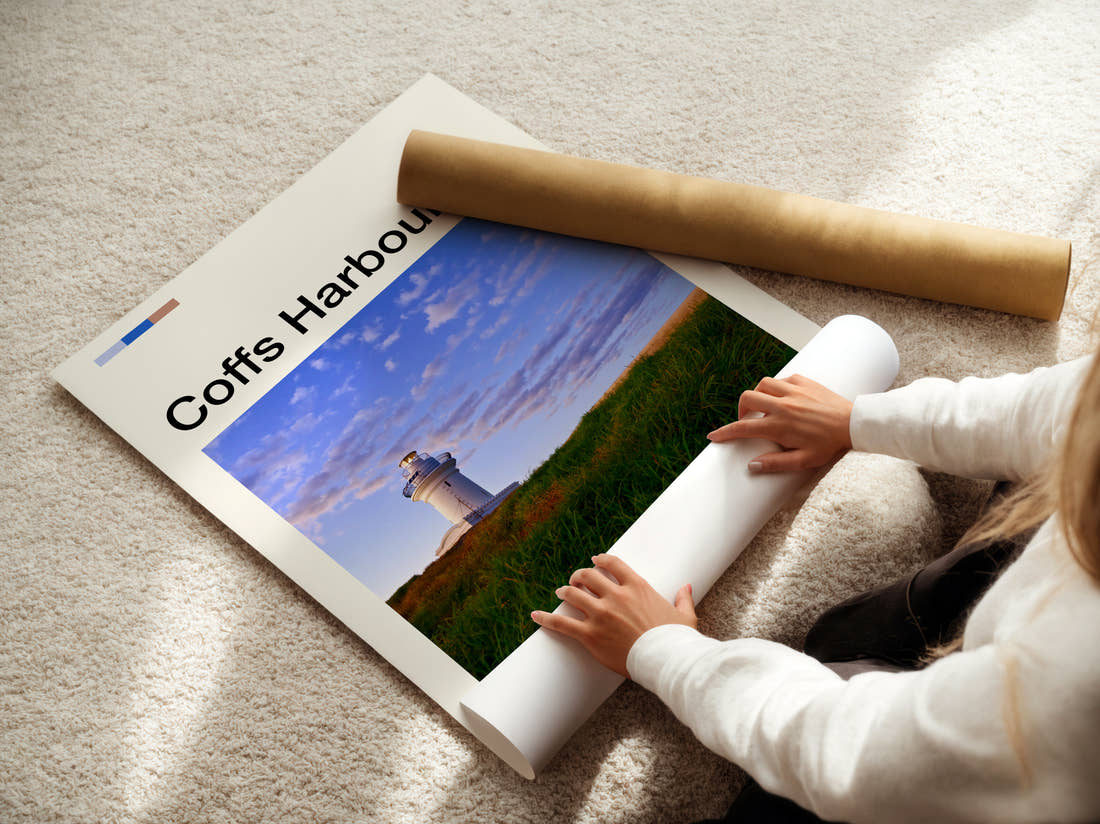 Coffs Harbour Travel Print being unrolled from its postal tube