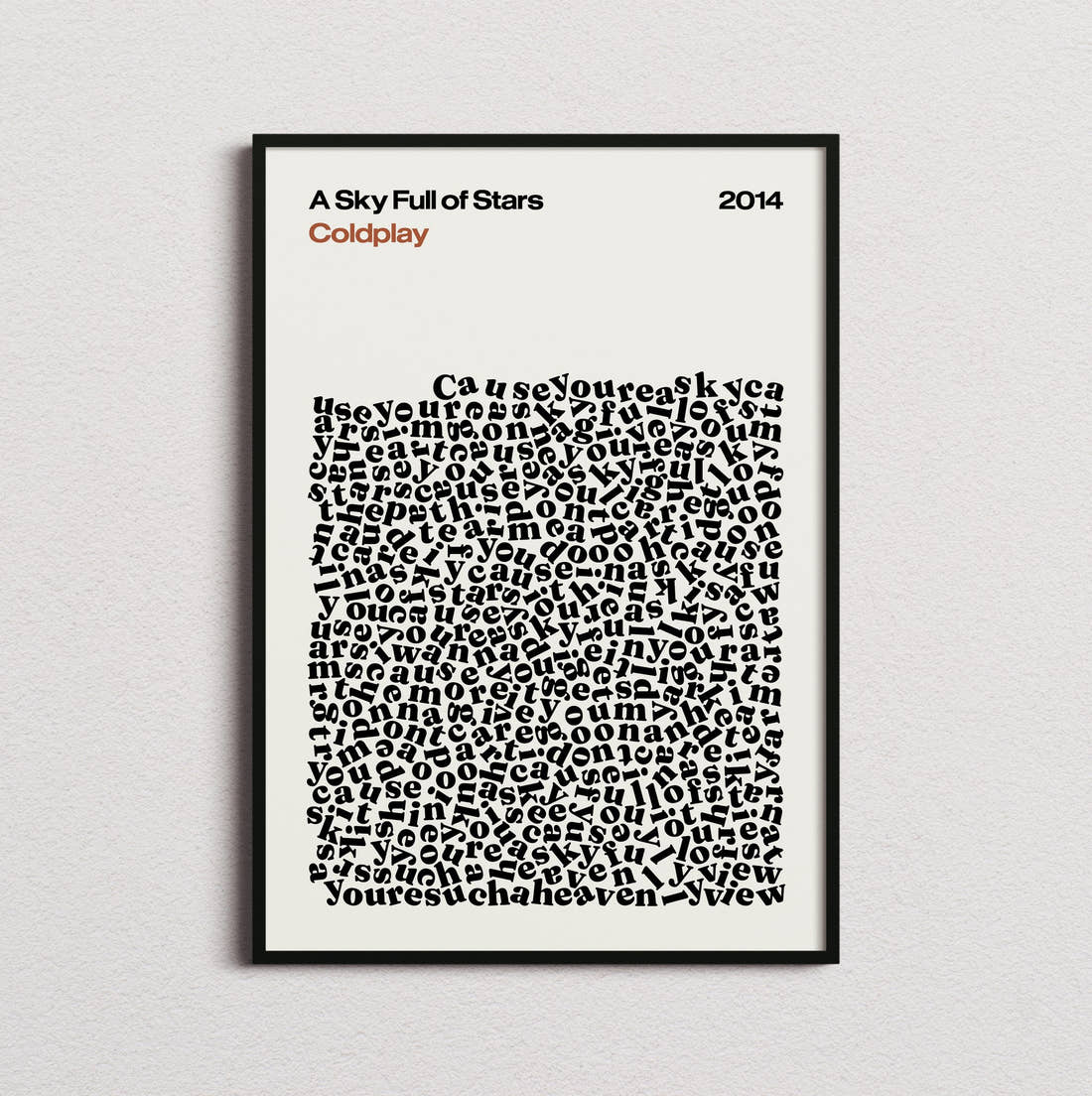 Coldplay Sky Full of Stars Lyric Print in the cream colourway, framed