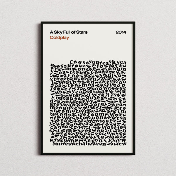 Coldplay Sky Full of Stars Lyric Print in the cream colourway, framed