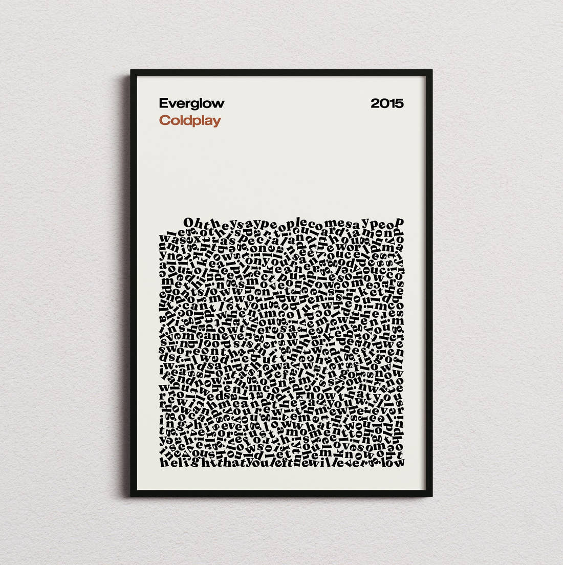 Coldplay Everglow Lyric Print in the cream colourway, framed