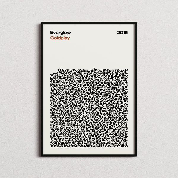 Coldplay Everglow Lyric Print in the cream colourway, framed