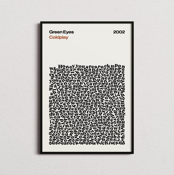 Coldplay Green Eyes Lyric Print in the cream colourway, framed