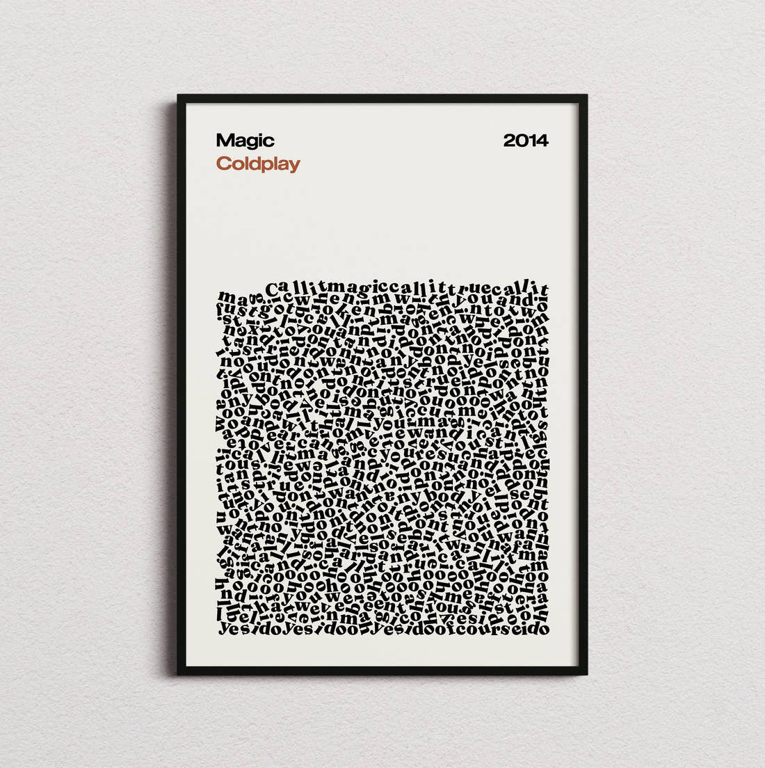 Coldplay Magic Lyric Print in the cream colourway, framed