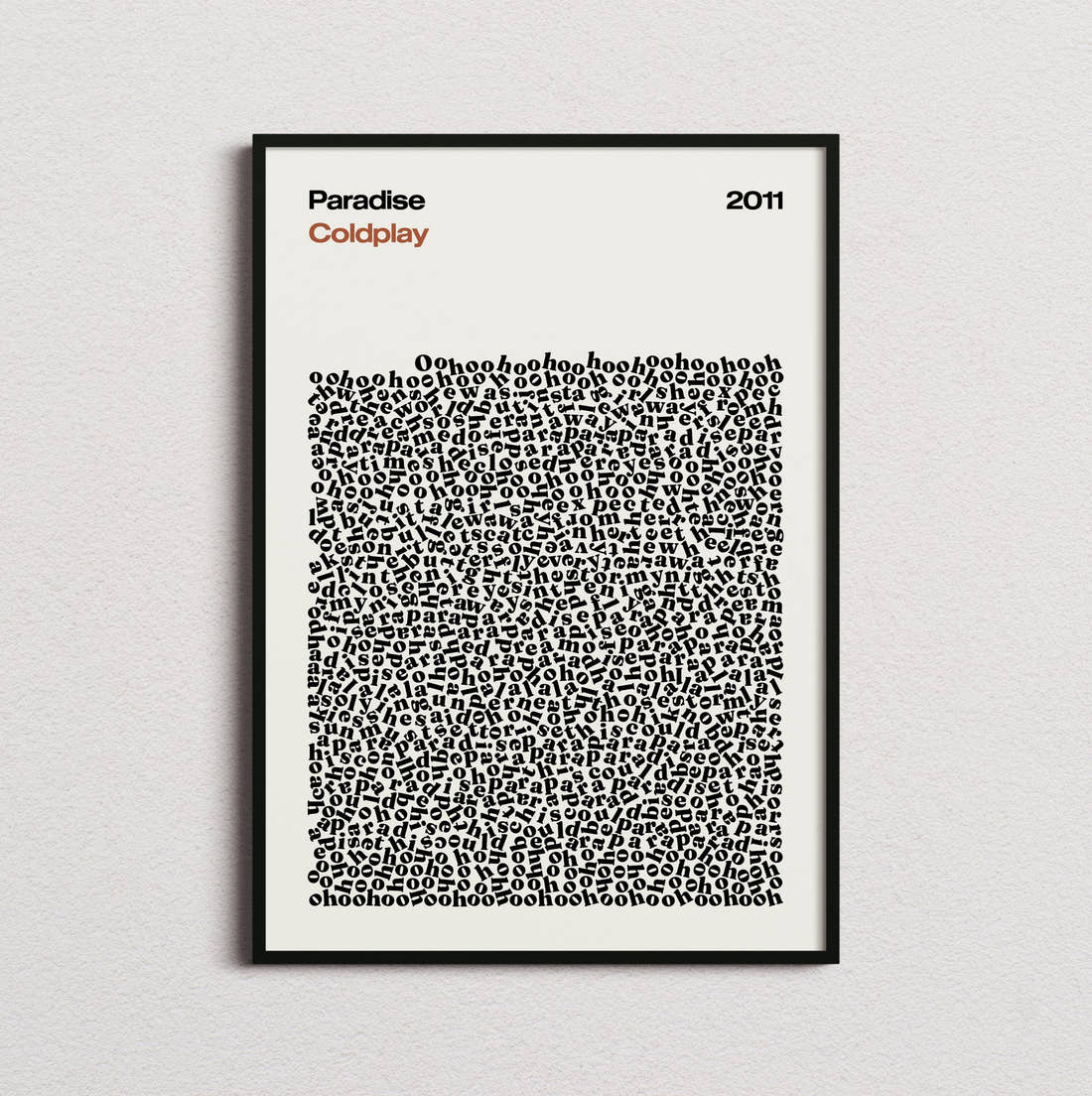 Coldplay Paradise Lyric Print in the cream colourway, framed