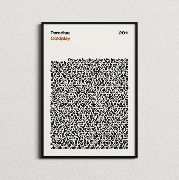 Coldplay Paradise Lyric Print in the cream colourway, framed