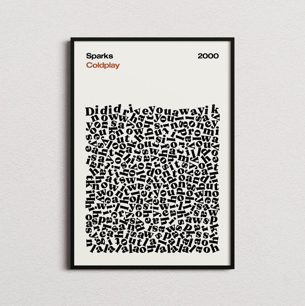 Coldplay Sparks Lyric Print in the cream colourway, framed