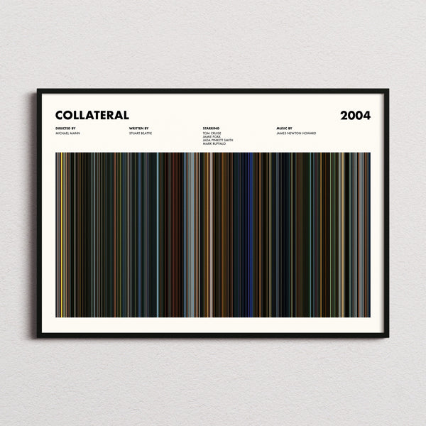 Collateral Movie Barcode Poster framed and photographed straight on
