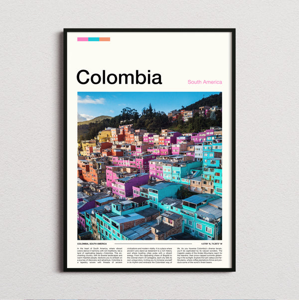 Colombia - Colourful Hillside Houses - Travel Print