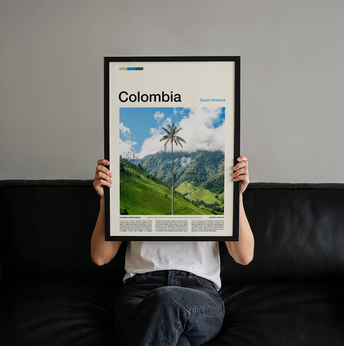 Colombia Wax Palm In The Valley Travel Print held up by hand to show the size of the print