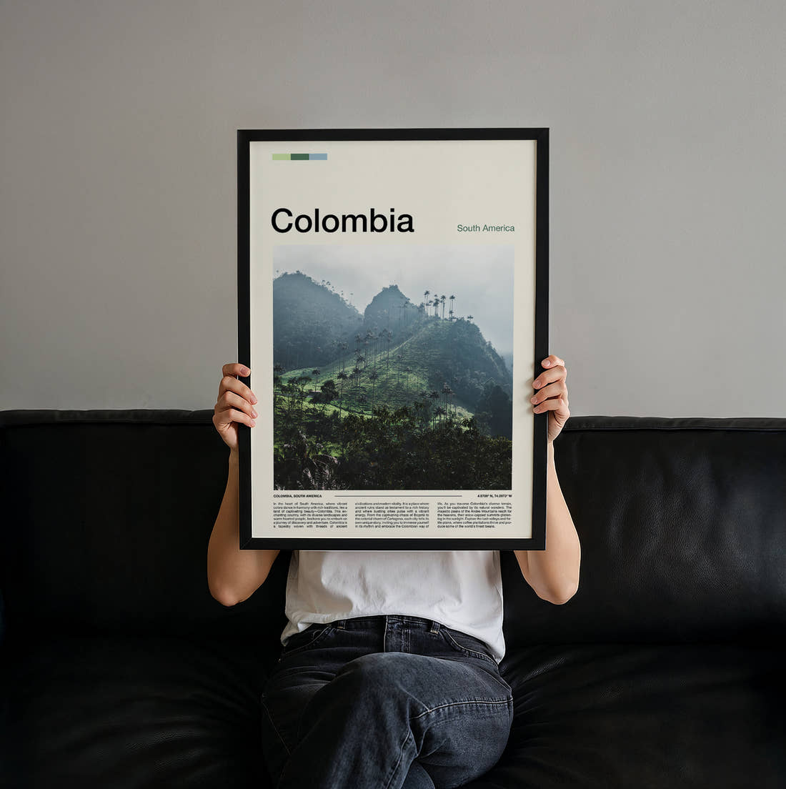 Colombia Wax Palms On The Hillside Travel Print held up by hand to show the size of the print
