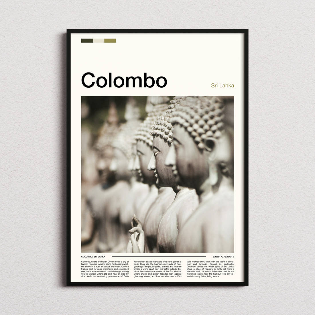 Colombo Rows Of Buddha Statues Travel Print framed and photographed straight on