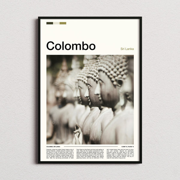 Colombo Rows Of Buddha Statues Travel Print framed and photographed straight on
