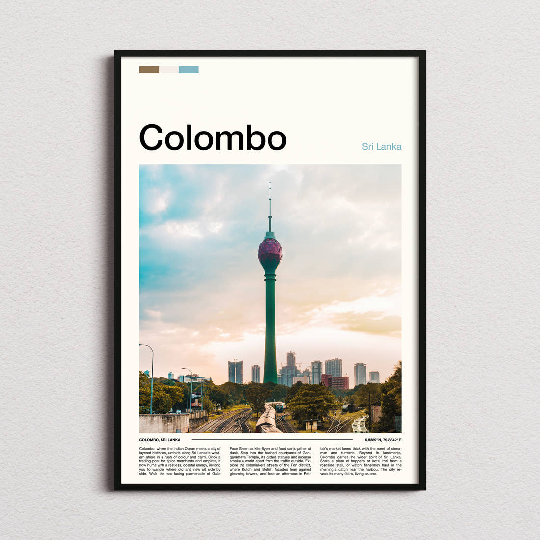 Colombo Lotus Tower Skyline Travel Print framed and photographed straight on