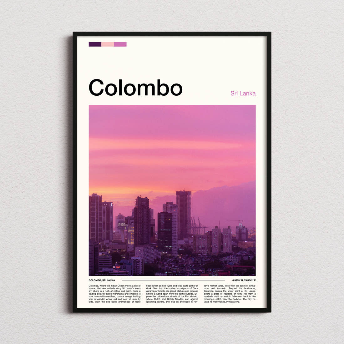 Colombo Dusk Skyline View Travel Print framed and photographed straight on