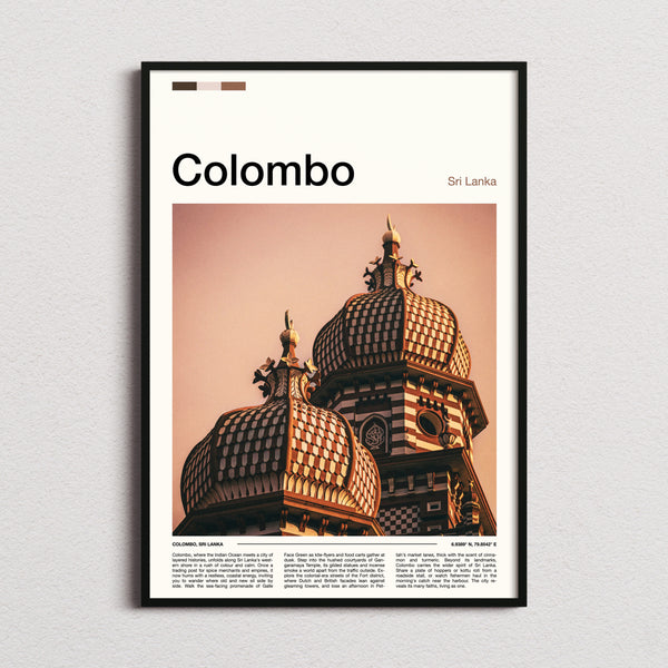 Colombo Ornate Temple Towers Travel Print framed and photographed straight on