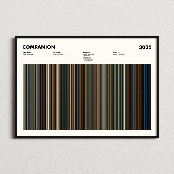 Companion Movie Barcode Poster framed and photographed straight on