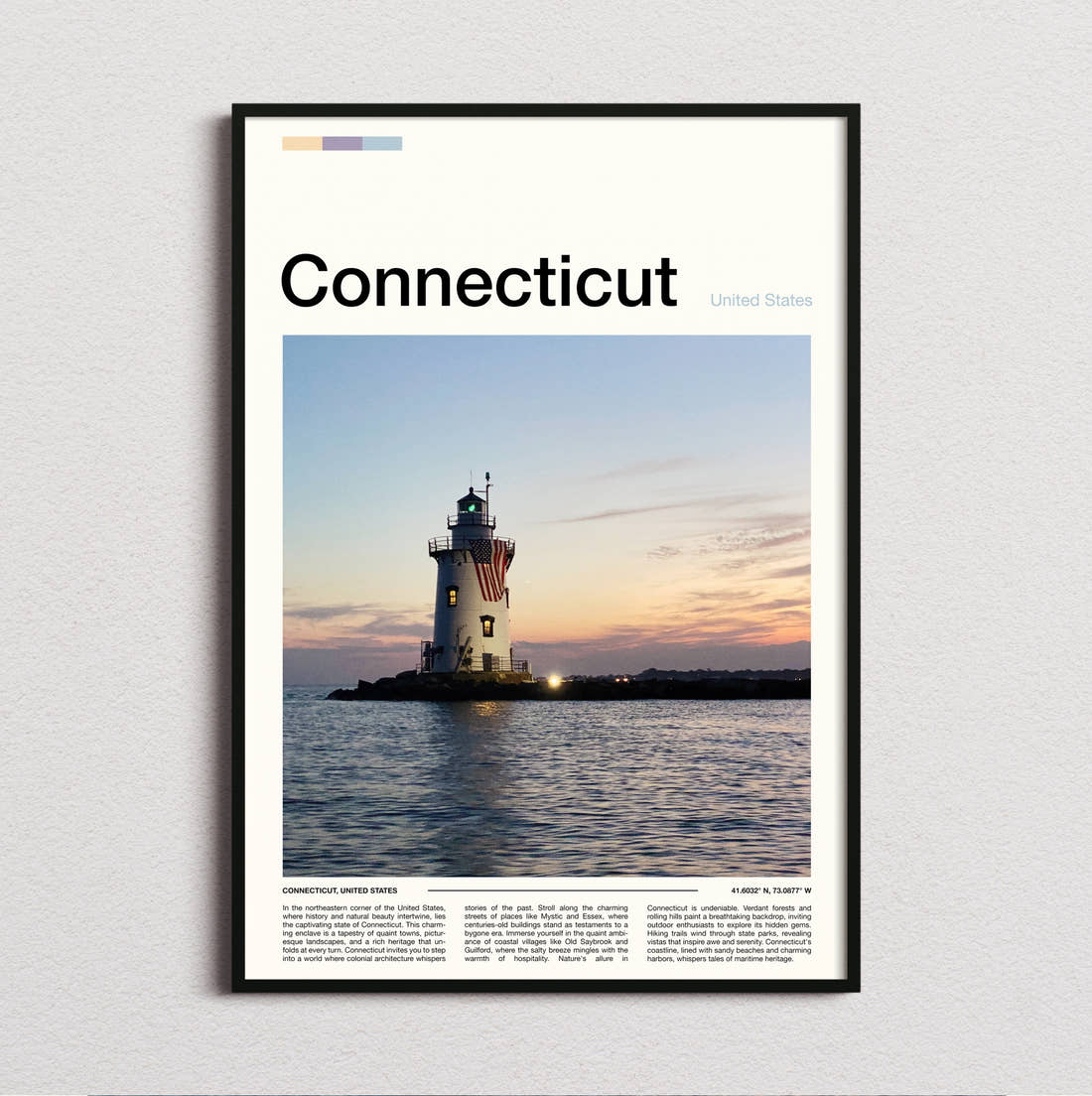 Connecticut Offshore Lighthouse Travel Print framed and photographed straight on