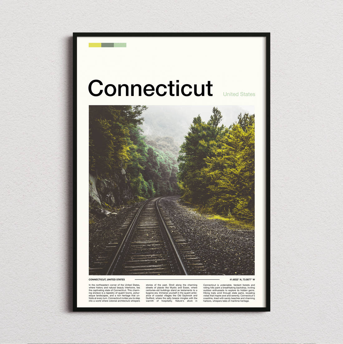 Connecticut Railway Track Travel Print framed and photographed straight on