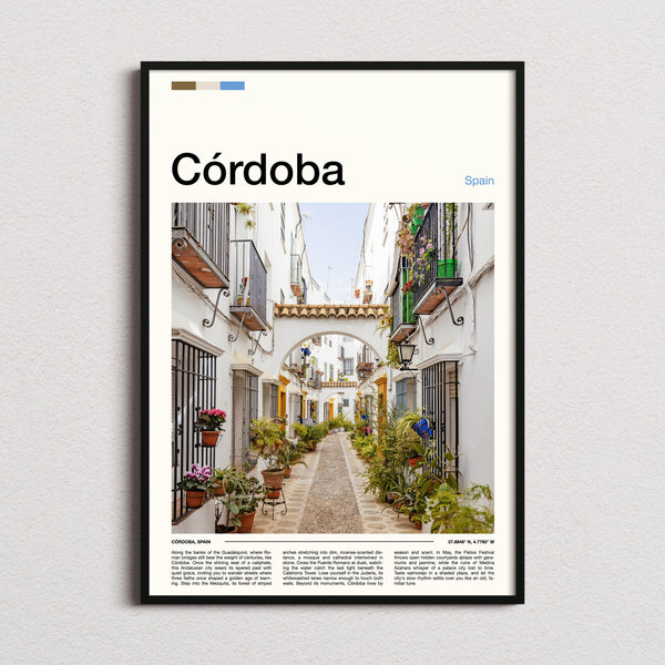 Córdoba Flower-Filled Alleyway Travel Print framed and photographed straight on