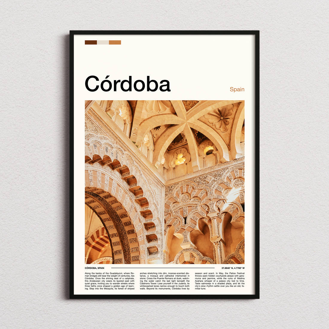 Córdoba Ornate Mezquita Arches Travel Print framed and photographed straight on