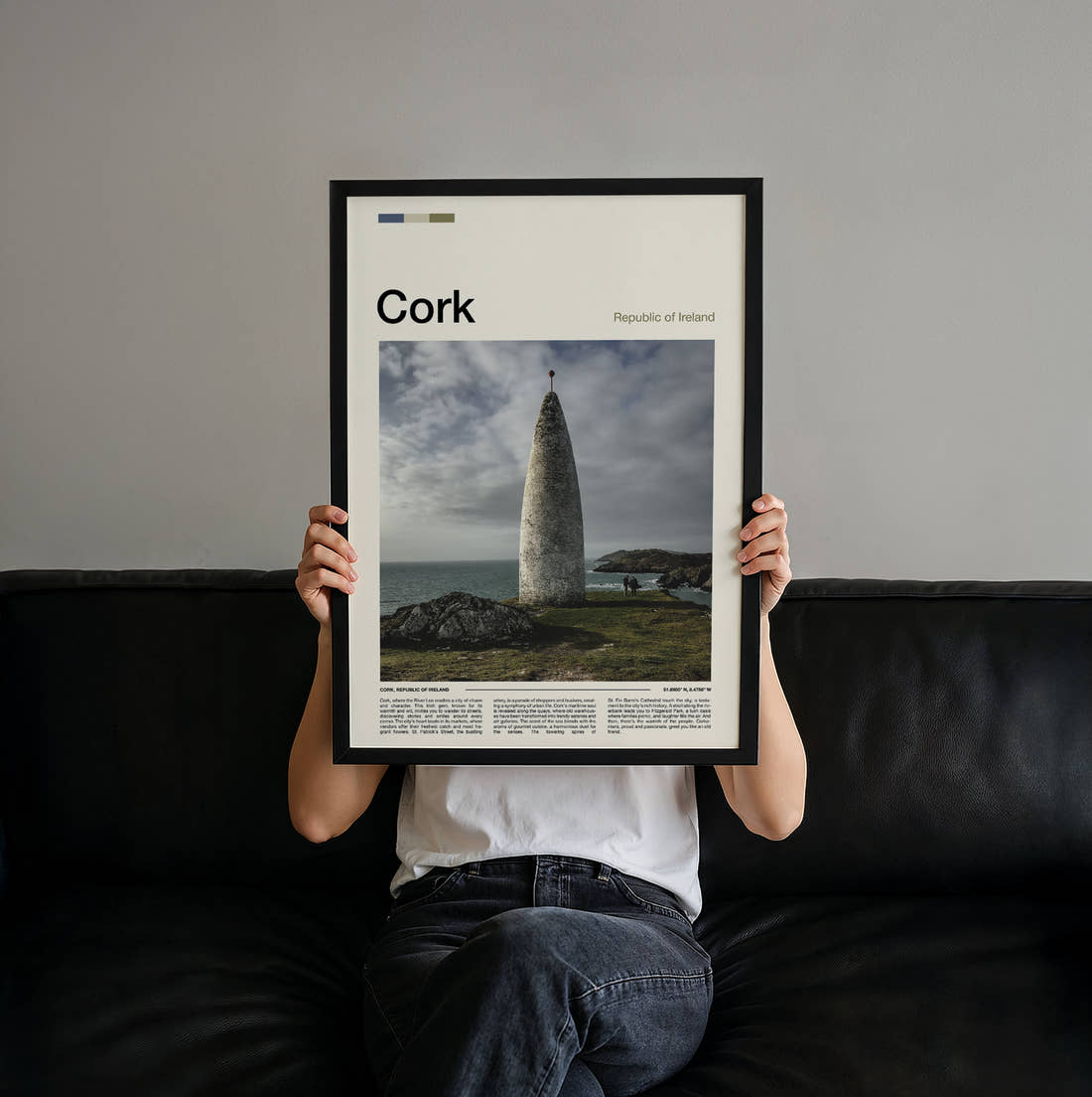 Cork Baltimore Beacon Travel Print held up by hand to show the size of the print
