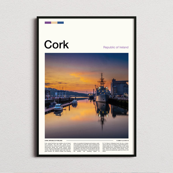 Cork - Naval Ship At Sunset - Travel Print