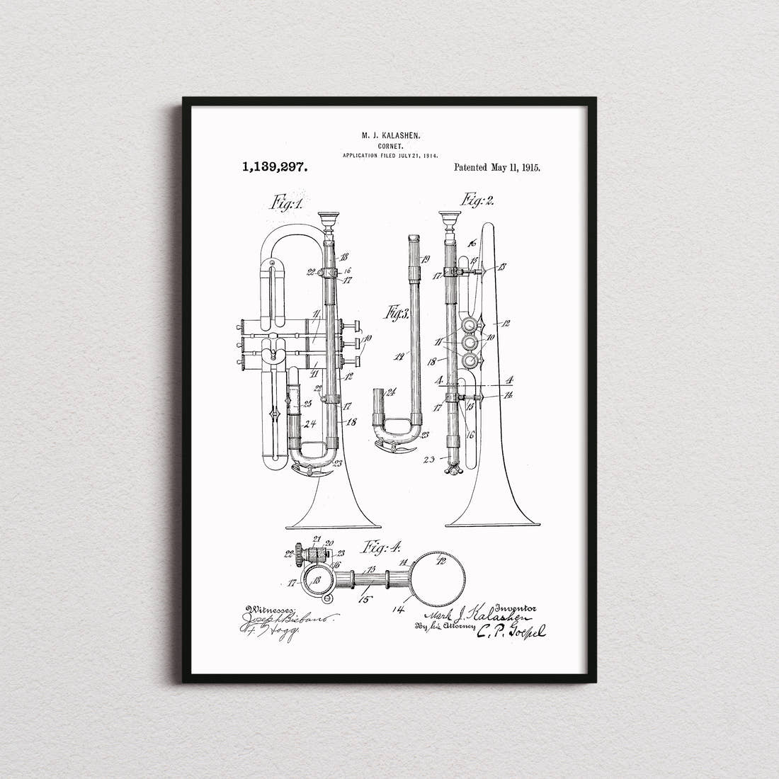 Cornet Patent Print in the white colourway, framed