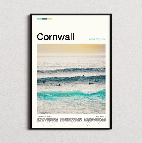 Cornwall - Surfers In The Waves - Travel Print