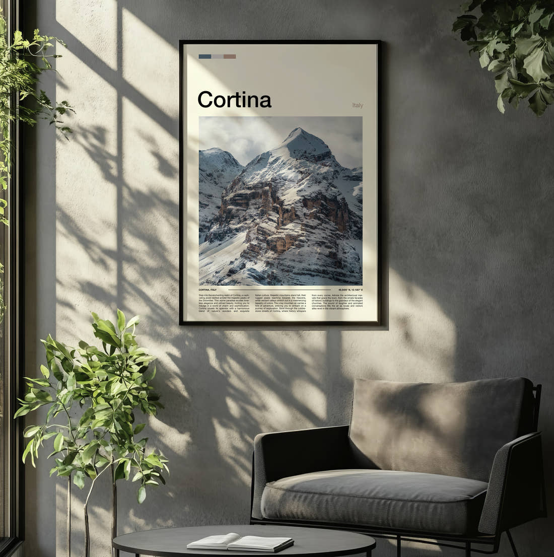 Cortina Travel Print framed on the wall of a relaxed living room